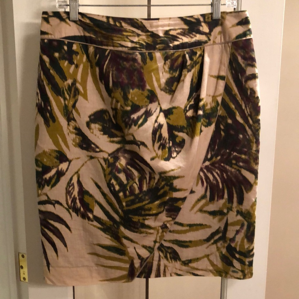 Printed Palm-Leaf “Wrap” Skirt in Olive & Cream